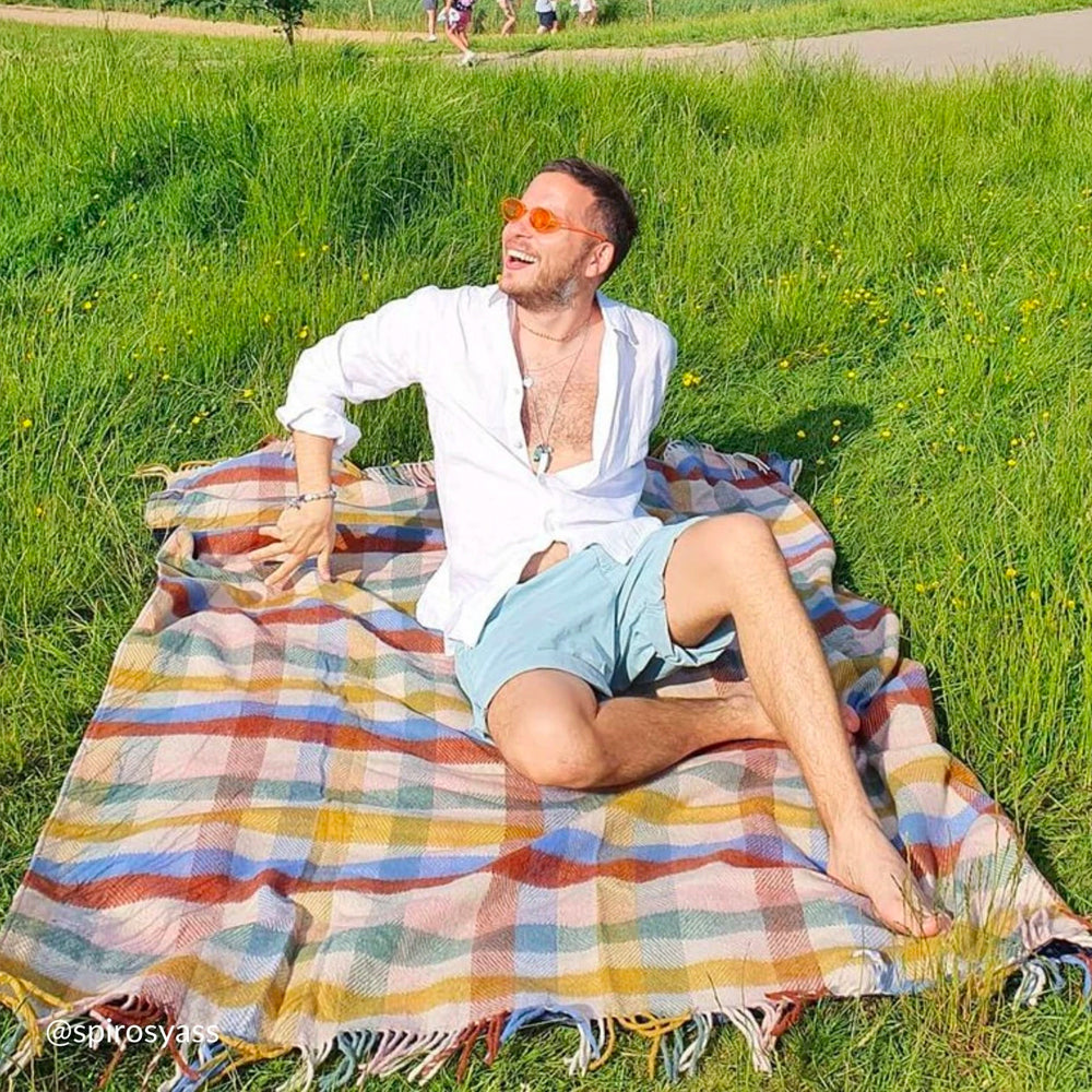 フルブランケット レインボーヘリンボーンチェック