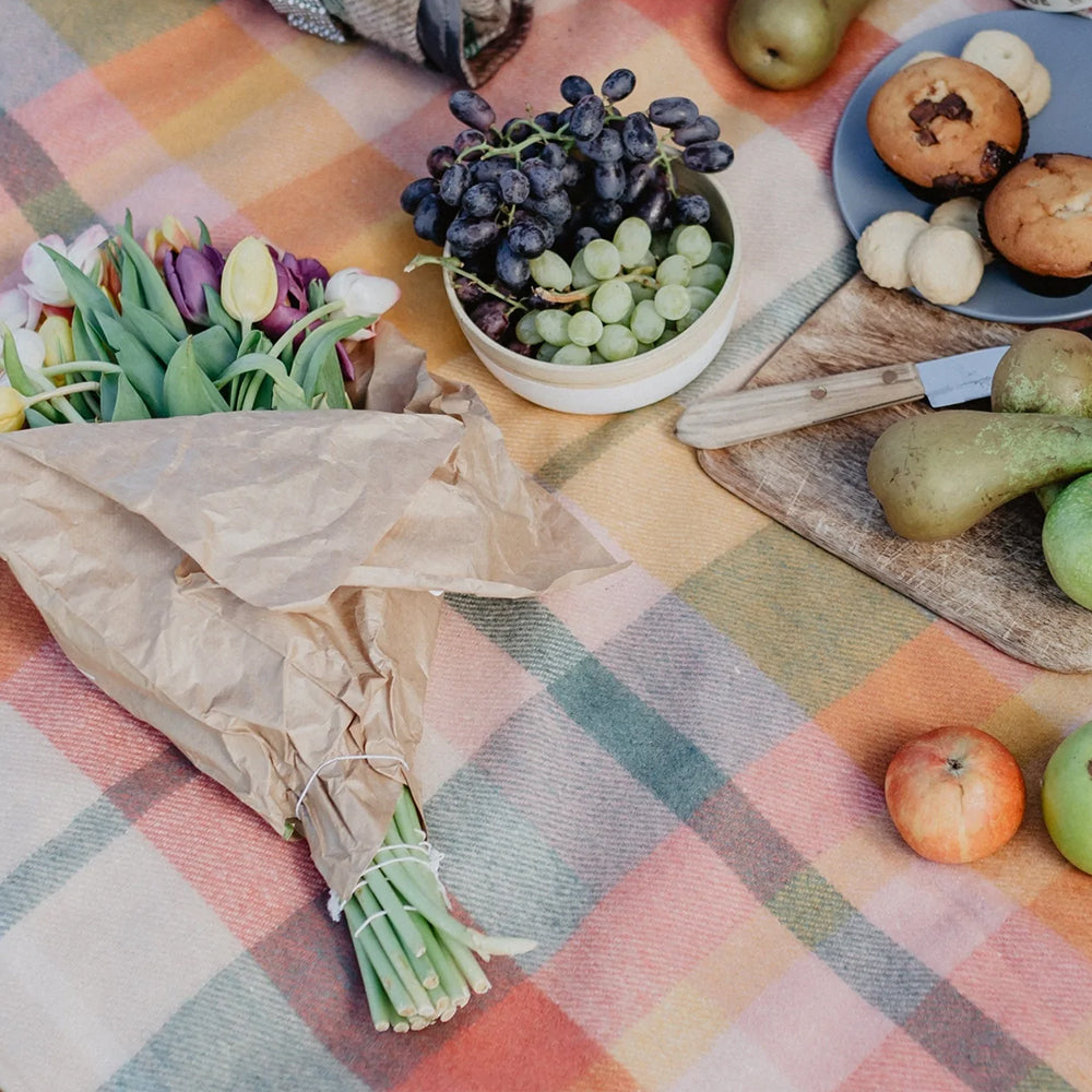 ピクニックブランケット ワイルドフラワーパッチワークチェック